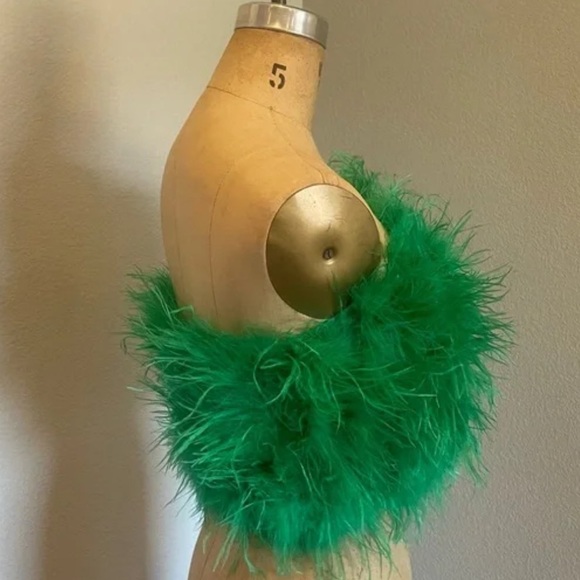 Buddy Love- SZ S Green Fancy Strapless Feather Crop Top - Picture 4 of 9